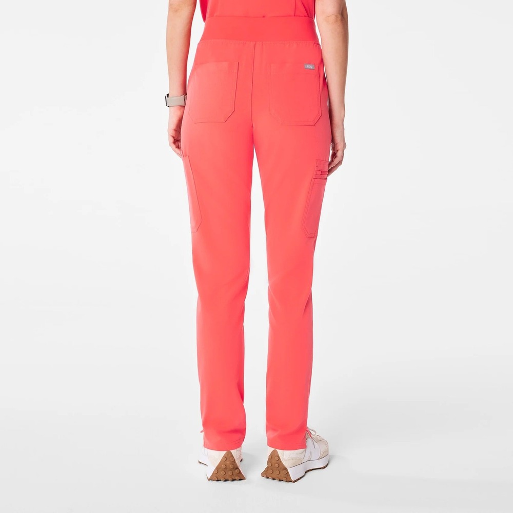 Figs Yola High-Rise Slim Coral Red Anti-Wrinkle Scrub Trouser Pant Size XXS - Picture 3 of 12